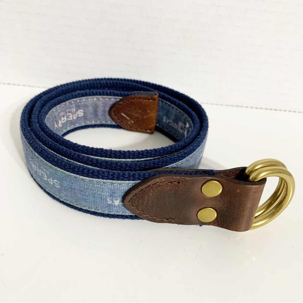 Sperry TopSider Printed Fabric and Leather Belt Sperry Logo America’s Cup Print